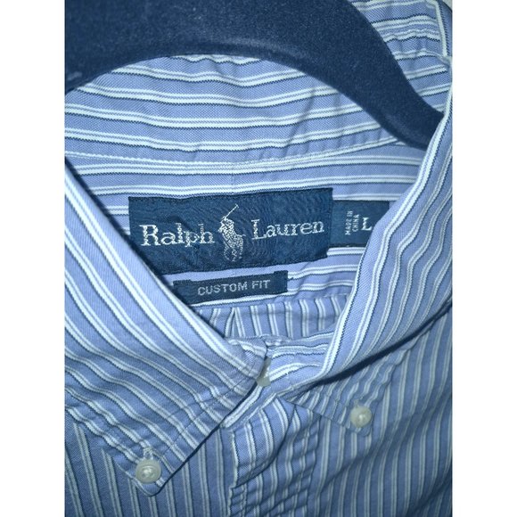 Ralph Lauren Blue Striped Custom Fit Button-Down Shirt Mens Large - Picture 3 of 7